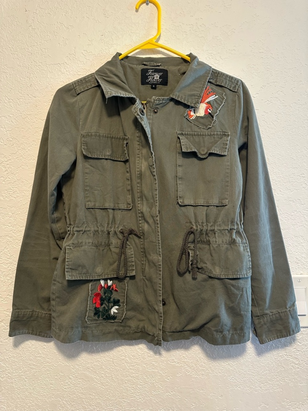 Utility Jacket with Embroidered Detail - Olive Green
